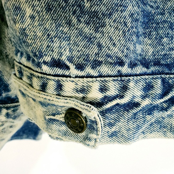 Vtg  Acid Wash Denim Jacket Womens Large Glitter Design First Concept Distressed - Picture 6 of 8